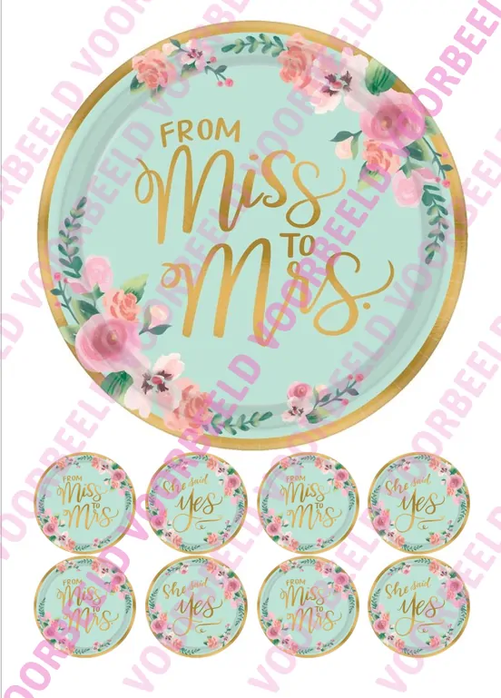 Eetbare taartprint bride 1 - 18 cm rond + 8 cupcake rondjes bij cake, bake & love 5 Eetbare taartprint bride 1 - 18 cm rond + 8 cupcake rondjes