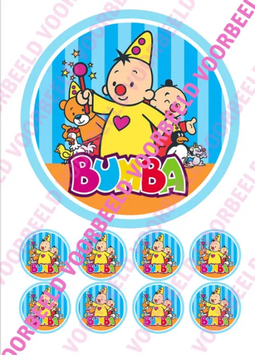 Eetbare taartprint bumba 3 - 18 cm rond + 8 cupcake rondjes