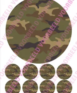 Eetbare Taartprint Camouflage 1 - 18 cm rond + 8 cupcake rondjes