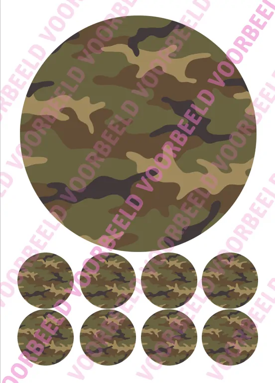 Eetbare taartprint camouflage 1 - 18 cm rond + 8 cupcake rondjes bij cake, bake & love 5 Eetbare taartprint camouflage 1 - 18 cm rond + 8 cupcake rondjes