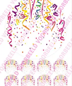 Eetbare Taartprint Confetti 1 - 18 cm rond + 8 cupcake rondjes