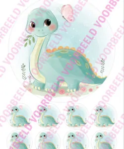 Eetbare Taartprint Dinosaurus 2 - 18 cm rond + 8 cupcake rondjes