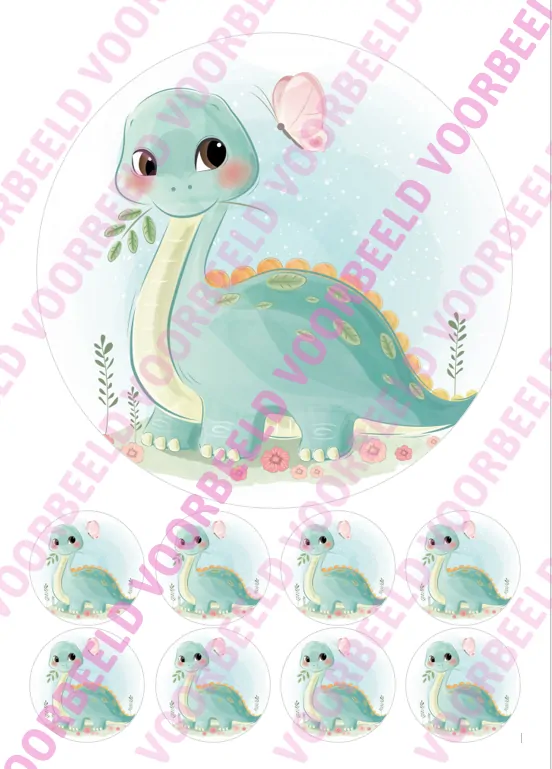 Eetbare taartprint dinosaurus 2 - 18 cm rond + 8 cupcake rondjes bij cake, bake & love 5 Eetbare taartprint dinosaurus 2 - 18 cm rond + 8 cupcake rondjes