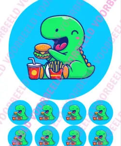 Eetbare Taartprint Dinosaurus 3 - 18 cm rond + 8 cupcake rondjes