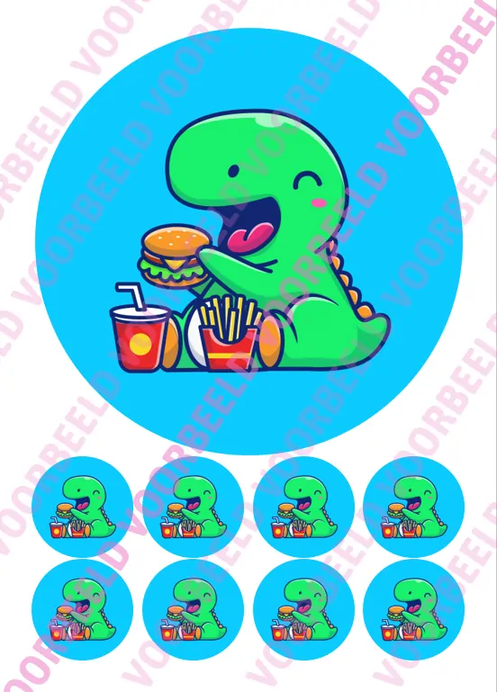 Eetbare taartprint dinosaurus 3 - 18 cm rond + 8 cupcake rondjes bij cake, bake & love 5 Eetbare taartprint dinosaurus 3 - 18 cm rond + 8 cupcake rondjes