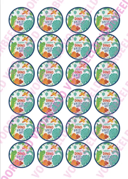 Eetbare cupcakeprint dinosaurus 4 - 24 cupcake rondjes