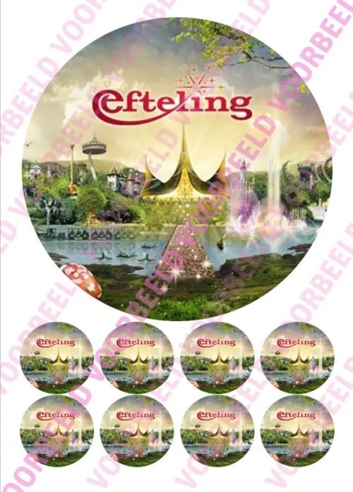 Eetbare taartprint efteling 2 - 18 cm rond + 8 cupcake rondjes