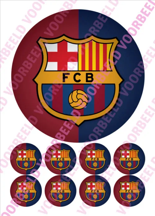 Eetbare taartprint fc barcelona - 18 cm rond + 8 cupcake rondjes