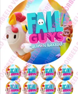 Eetbare Taartprint Fall Guys 1 - 18 cm rond + 8 cupcake rondjes