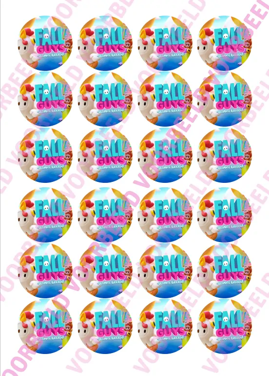 Eetbare cupcakeprint fall guys 1 - 24 cupcake rondjes bij cake, bake & love 5 Eetbare cupcakeprint fall guys 1 - 24 cupcake rondjes