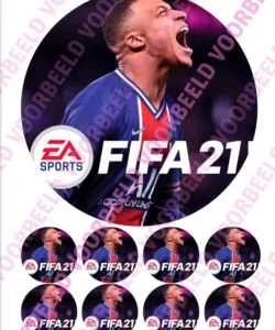 Eetbare Taartprint FIFA21 - 18 cm rond + 8 cupcake rondjes