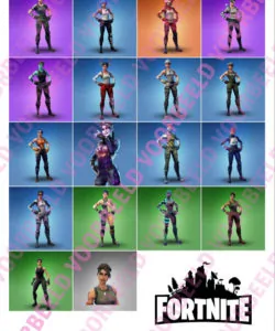 Eetbare Taartprint Fortnite poppetjes vierkant + logo