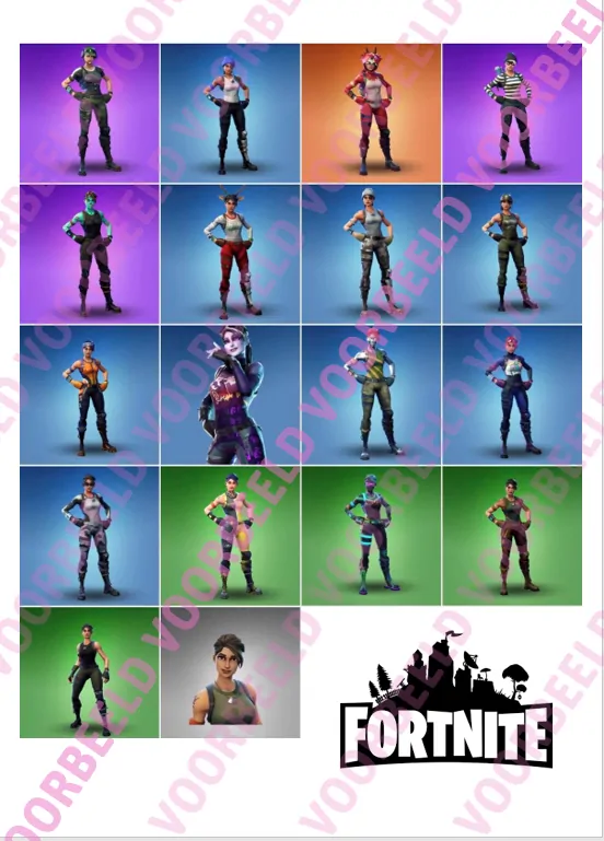 Eetbare taartprint fortnite poppetjes vierkant + logo bij cake, bake & love 5 Eetbare taartprint fortnite poppetjes vierkant + logo
