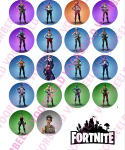Eetbare Taartprint Fortnite poppetjes rond + logo