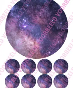 Eetbare Taartprint Galaxy 1 - 18 cm rond + 8 cupcake rondjes