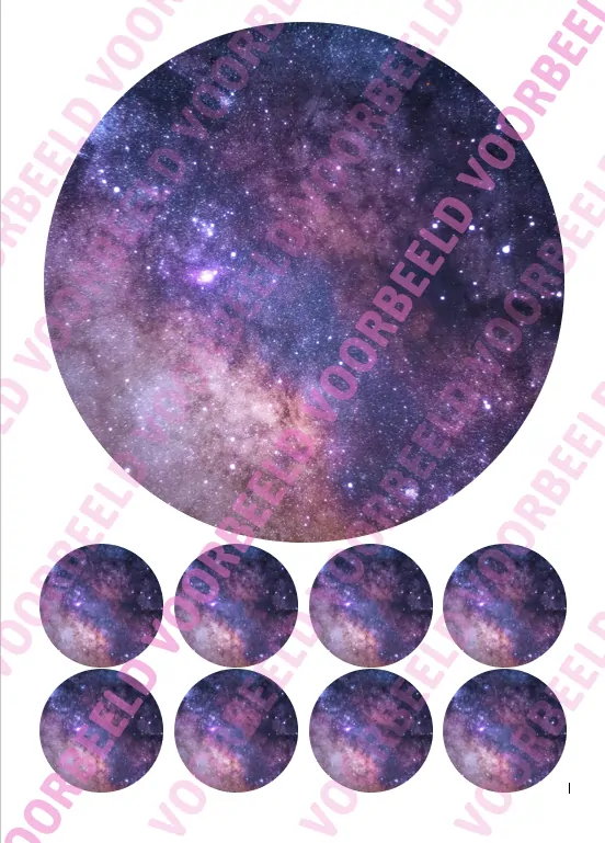 Eetbare taartprint galaxy 1 - 18 cm rond + 8 cupcake rondjes bij cake, bake & love 5 Eetbare taartprint galaxy 1 - 18 cm rond + 8 cupcake rondjes