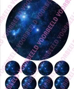 Eetbare Taartprint Galaxy 2 - 18 cm rond + 8 cupcake rondjes