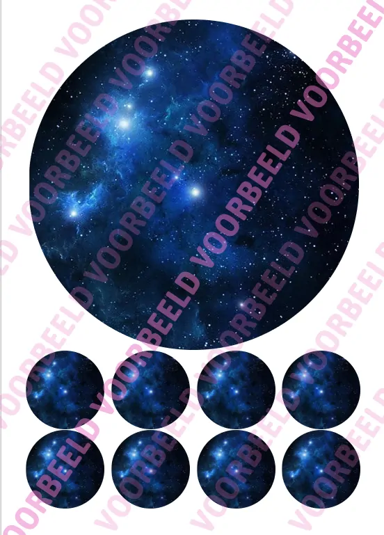 Eetbare taartprint galaxy 2 - 18 cm rond + 8 cupcake rondjes bij cake, bake & love 5 Eetbare taartprint galaxy 2 - 18 cm rond + 8 cupcake rondjes