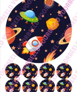 Eetbare Taartprint Galaxy 3 - 18 cm rond + 8 cupcake rondjes