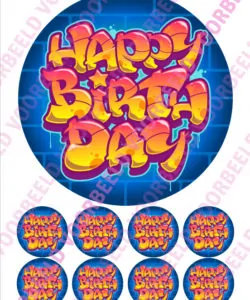 Eetbare Taartprint Graffiti - 18 cm rond + 8 cupcake rondjes