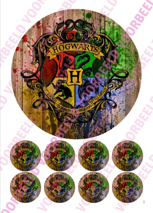 Eetbare taartprint harry potter 1 - 18 cm rond + 8 cupcake rondjes