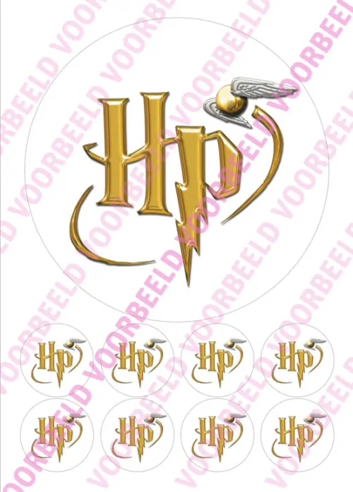 Eetbare taartprint harry potter 2 - 18 cm rond + 8 cupcake rondjes