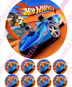 Eetbare Taartprint Hotwheels 1 - 18 cm rond + 8 cupcake rondjes
