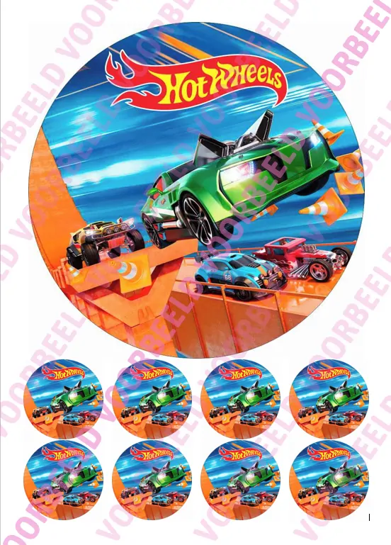 Eetbare taartprint hotwheels 2 - 18 cm rond + 8 cupcake rondjes bij cake, bake & love 5 Eetbare taartprint hotwheels 2 - 18 cm rond + 8 cupcake rondjes