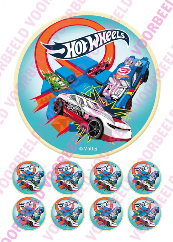 Eetbare taartprint hotwheels 3 - 18 cm rond + 8 cupcake rondjes bij cake, bake & love 5 Eetbare taartprint hotwheels 3 - 18 cm rond + 8 cupcake rondjes