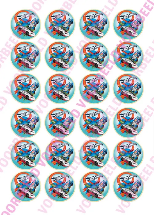 Eetbare cupcakeprint hotwheels 3 - 24 cupcake rondjes