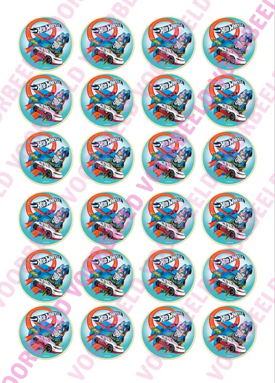 Eetbare cupcakeprint hotwheels 3 - 24 cupcake rondjes bij cake, bake & love 5 Eetbare cupcakeprint hotwheels 3 - 24 cupcake rondjes