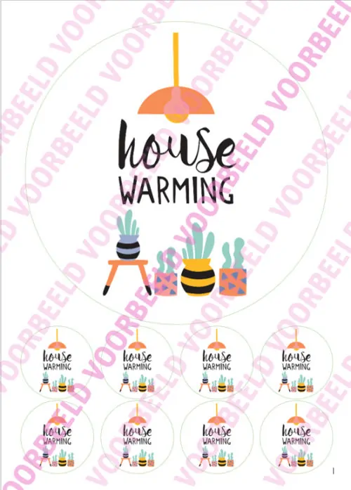 Eetbare taartprint housewarming 1 - 18 cm rond + 8 cupcake rondjes