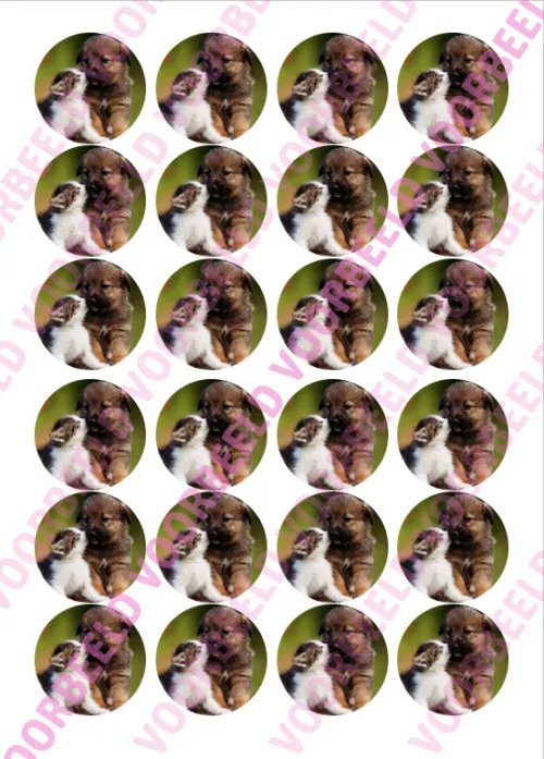 Eetbare cupcakeprint huisdieren 1 - 24 cupcake rondjes