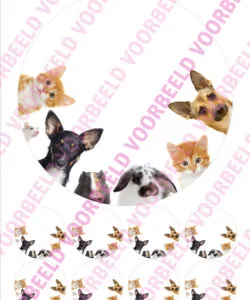 Eetbare Taartprint Huisdieren 2 - 18 cm rond + 8 cupcake rondjes