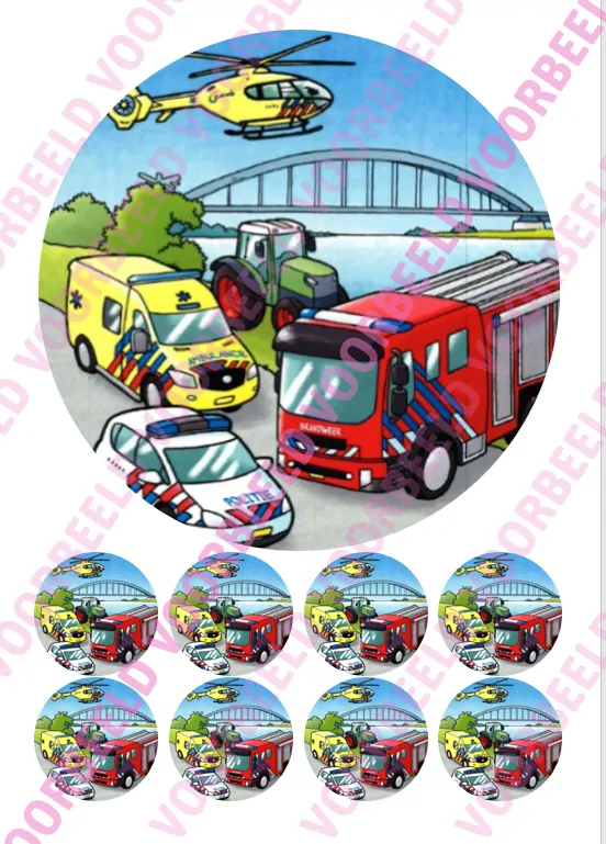 Eetbare taartprint hulpdiensten 1 - 18 cm rond rond bij cake, bake & love 5 Eetbare taartprint hulpdiensten 1 - 18 cm rond rond