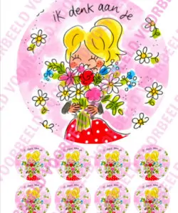 Eetbare Taartprint Ik denk aan je - 18 cm rond + 8 cupcake rondjes