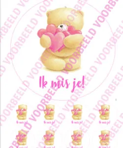Eetbare Taartprint Ik mis je - 18 cm rond + 8 cupcake rondjes