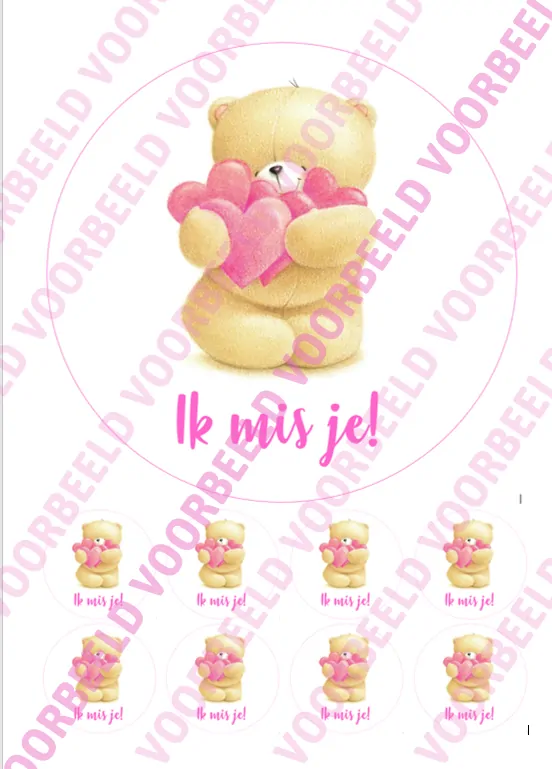 Eetbare taartprint ik mis je - 18 cm rond + 8 cupcake rondjes bij cake, bake & love 5 Eetbare taartprint ik mis je - 18 cm rond + 8 cupcake rondjes