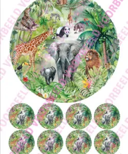 Eetbare Taartprint Jungle 1 - 18 cm rond + 8 cupcake rondjes