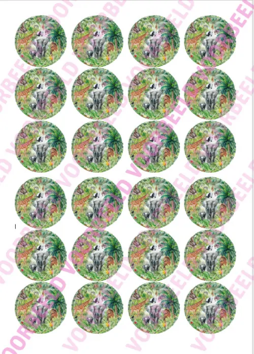 Eetbare cupcakeprint jungle 1 - 24 cupcake rondjes