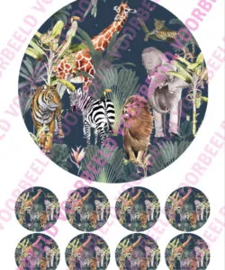 Eetbare Taartprint Jungle 2 - 18 cm rond + 8 cupcake rondjes