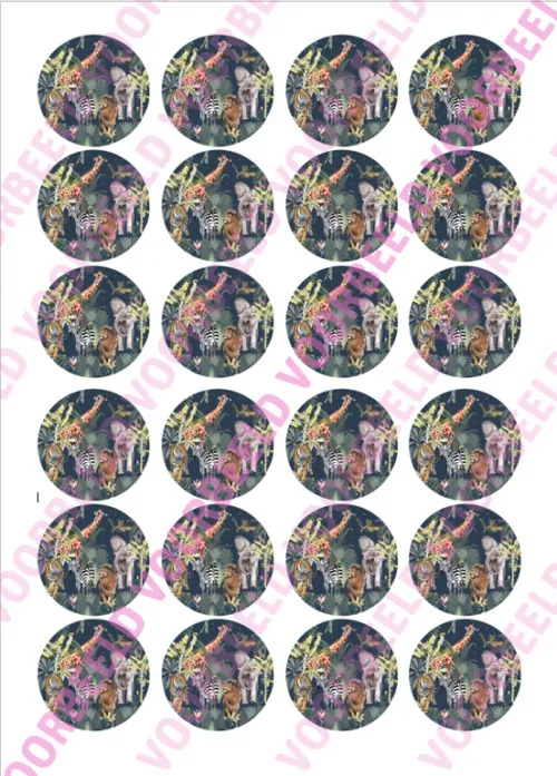Eetbare cupcakeprint jungle 2 - 24 cupcake rondjes