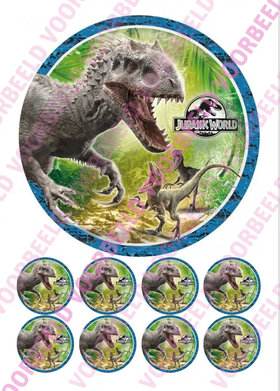 Eetbare taartprint jurassic park 3 - 18 cm rond + 8 cupcake rondjes bij cake, bake & love 5 Eetbare taartprint jurassic park 3 - 18 cm rond + 8 cupcake rondjes