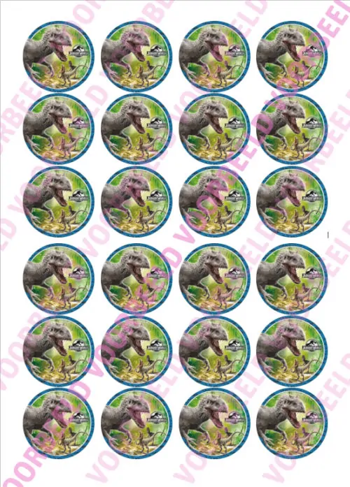 Eetbare cupcakeprint jurassic park 3 - 24 cupcake rondjes