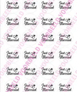 Eetbare Cupcakeprint Just Married 1 - 24 cupcake rondjes