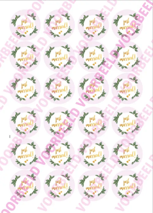 Eetbare cupcakeprint just married 2 - 24 cupcake rondjes