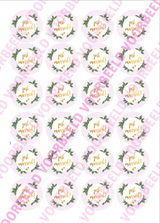 Eetbare cupcakeprint just married 2 - 24 cupcake rondjes bij cake, bake & love 5 Eetbare cupcakeprint just married 2 - 24 cupcake rondjes