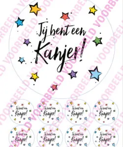 Eetbare Taartprint Kanjer - 18 cm rond + 8 cupcake rondjes