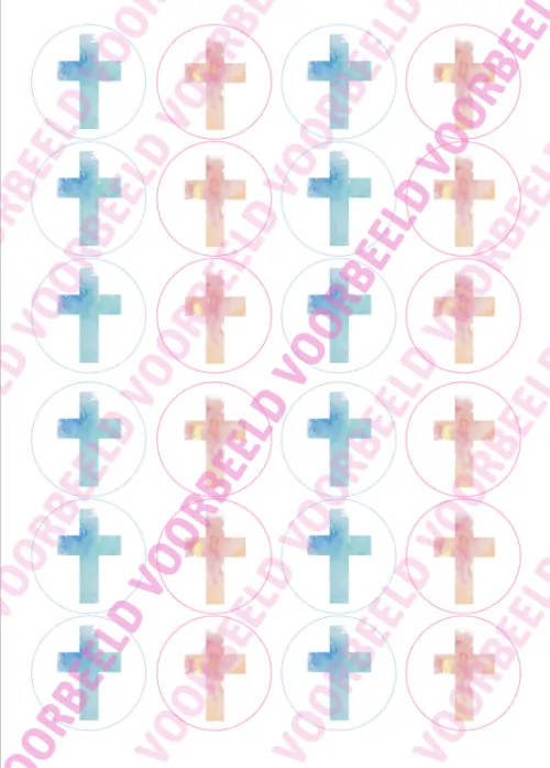 Eetbare cupcakeprint kruis blauw roze mix 1 - 24 cupcake rondjes