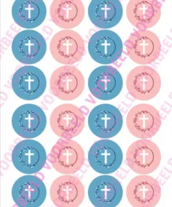 Eetbare Cupcakeprint Kruis blauw roze mix 2 - 24 cupcake rondjes